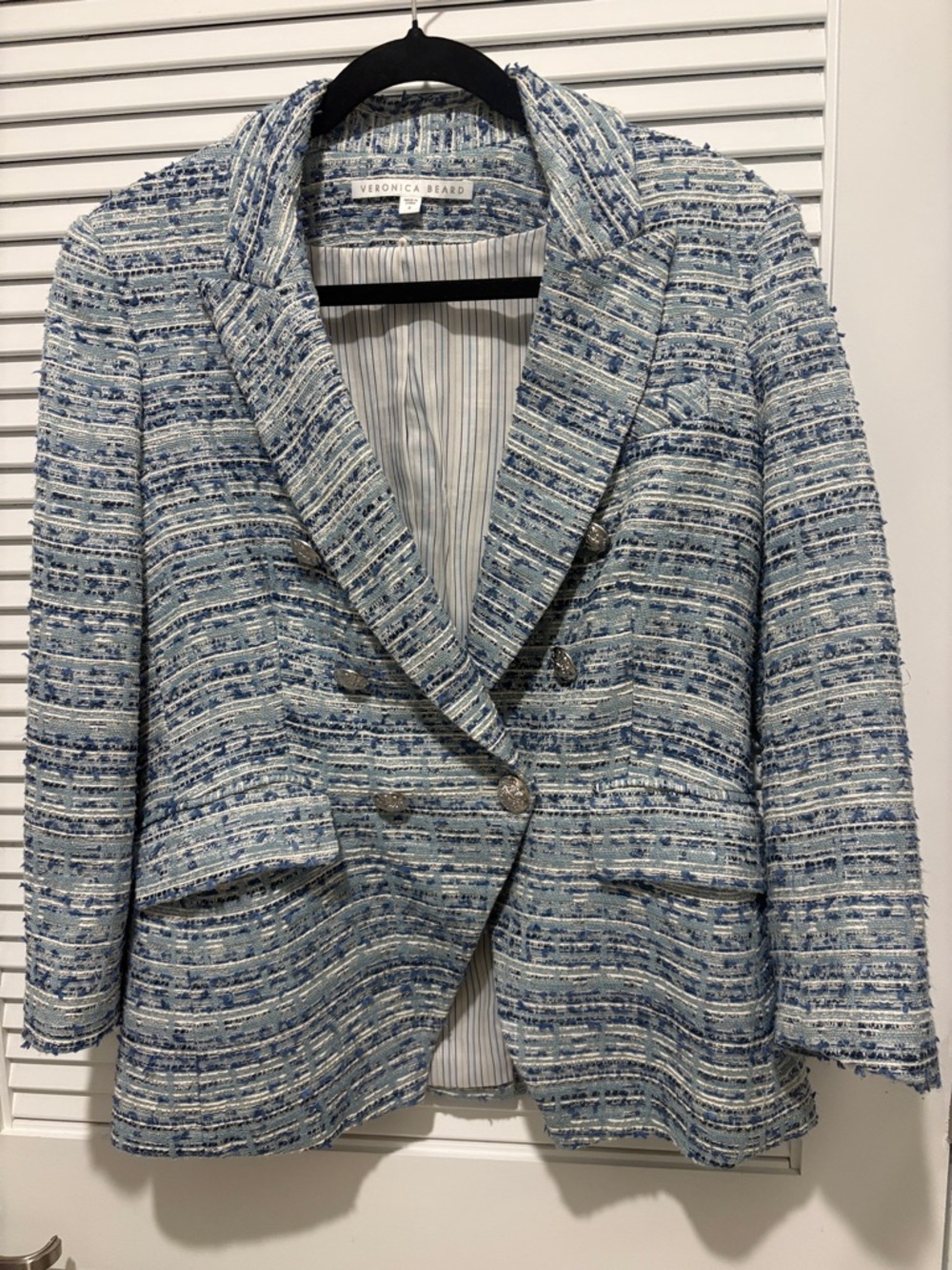 Veronica Beard Light Blue Tweed Double-Breasted Blazer